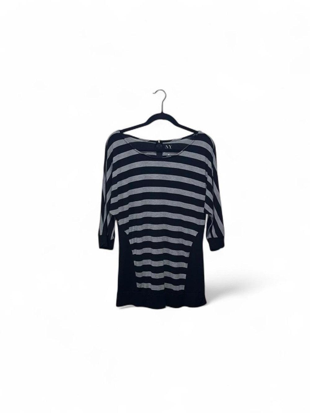 NY Collection Black & Gray Striped Boatneck Top